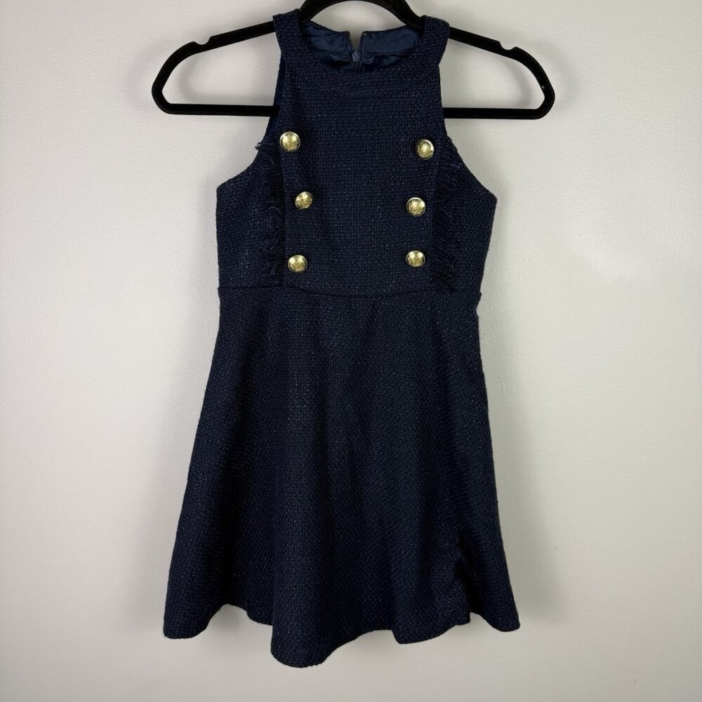 Bardot Junior Navy Gold Button Fit Flare Dress Girls 12 Military Nautical